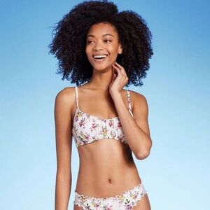 Shade & Shore Multi Colored Cream Floral Bikini Top